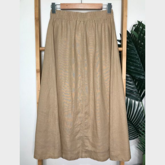 SOLD Seed Heritage Beige French Linen Flowing Skirt 6 - Picture 3 of 13